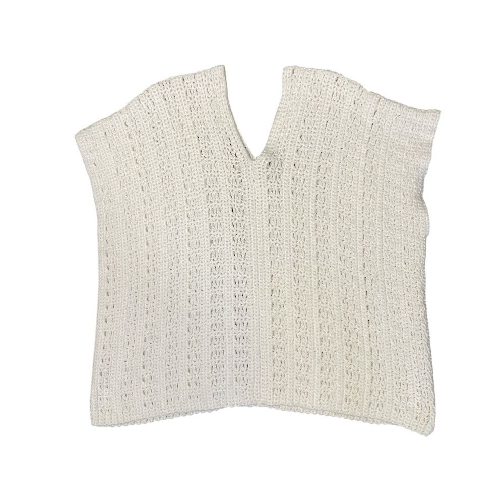 Womens Handmade Crochet Knit Sweater Top Cream Ivory Cottagecore V-Neck Pullover